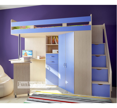 Детская кровать-чердак со столом и шкафом Фанки Соло-1, спальное место 200х80 см